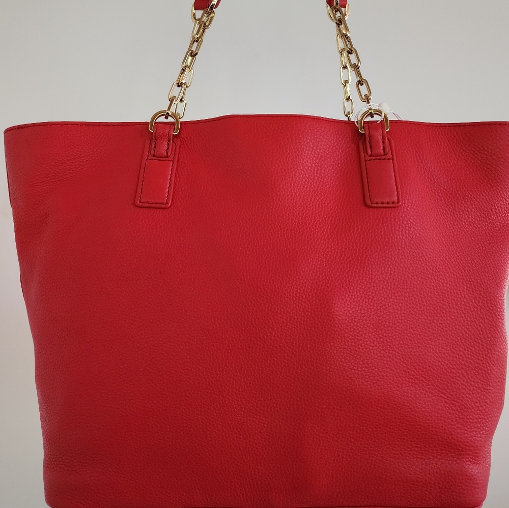 NWT Tory Burch Mercer Leather Tote In Vermillion Red - Picture 2 of 11